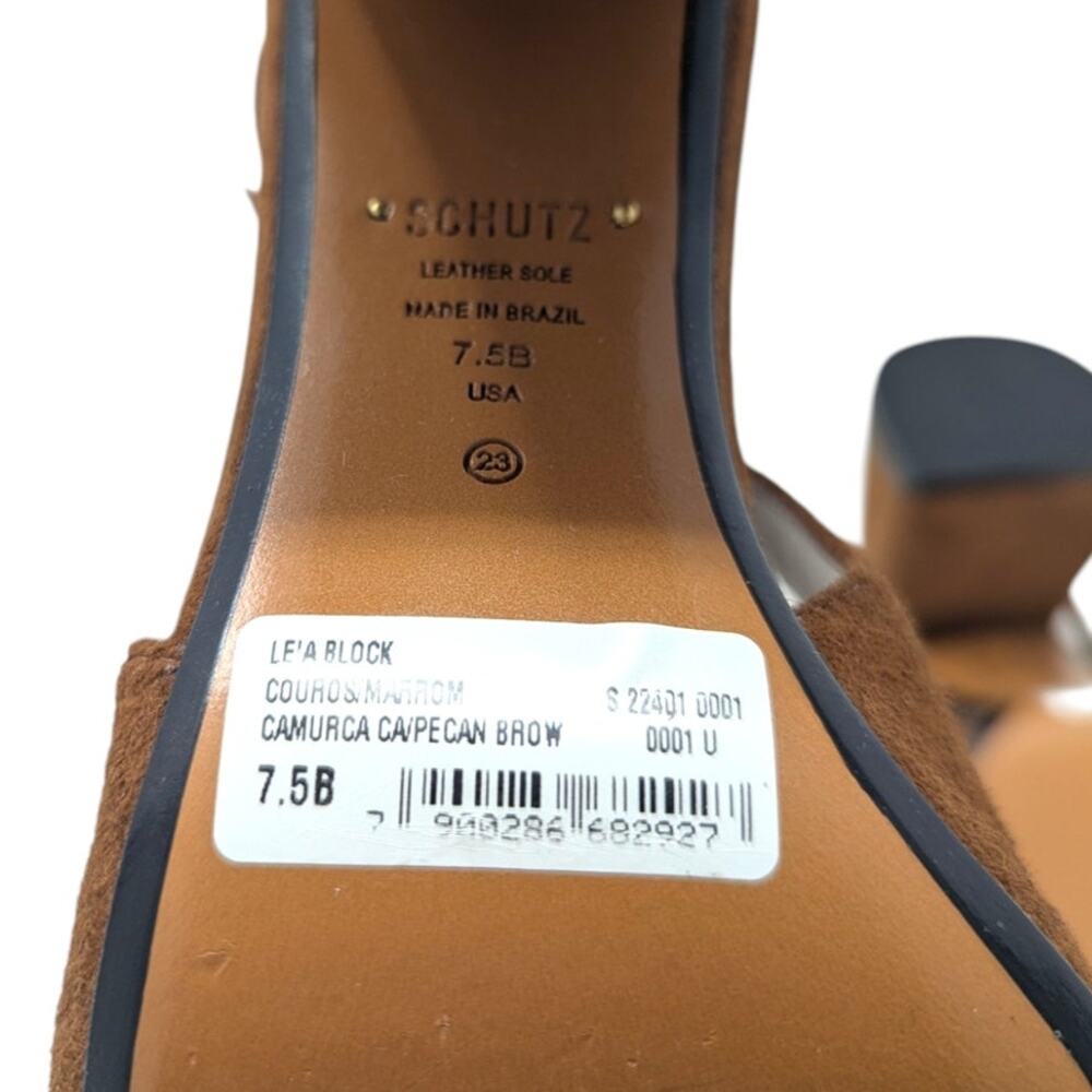 Schutz Tuckernuck Leia Block Brown Suede Slingback Heels Size 7.5B - Picture 6 of 6